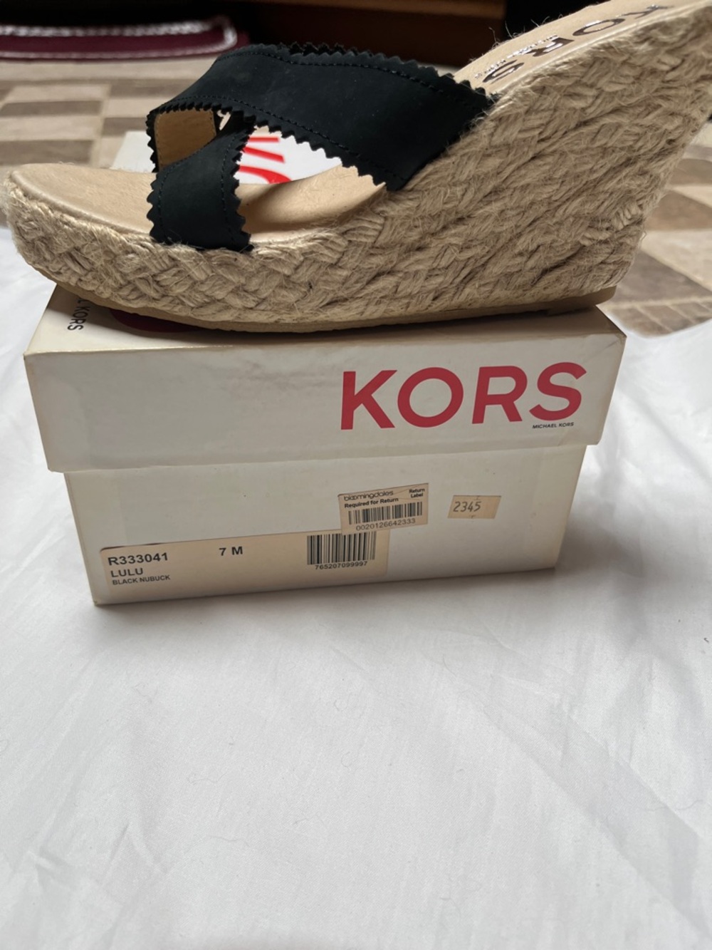 MICHAEL KORS LuLu Black Crisscross Espadrille Wedge Sandals Sz 7 - Picture 2 of 8